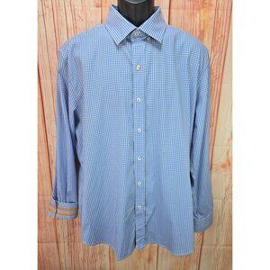 Robert Graham 2XL Mens Tailored Fit Gingham Blue & White Button-Down Shirt